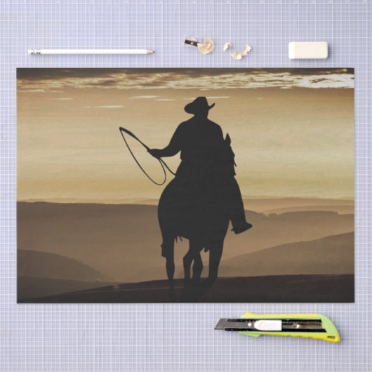 Cowboy Horse Sunset Silhouette Tissuepapier (Craft)