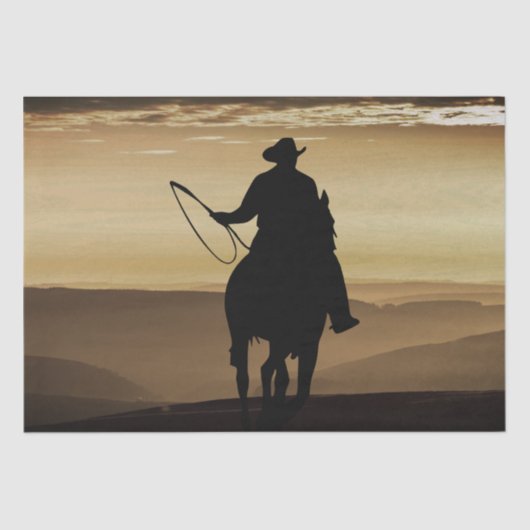 Cowboy Horse Sunset Silhouette Tissuepapier (Voorkant)