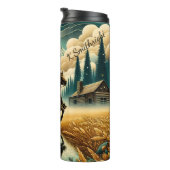 Cowboy Horseback Ride Mountain Cabin Thermosbeker (Geroteerd rechts)