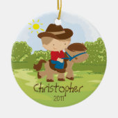 Cowboy Horseback Rider Boy kerstversiering Keramisch Ornament (Voorkant)
