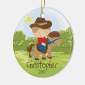 Cowboy Horseback Rider Boy kerstversiering Keramisch Ornament (Links)