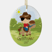 Cowboy Horseback Rider Boy kerstversiering Keramisch Ornament (Rechts)