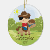 Cowboy Horseback Rider Boy kerstversiering Keramisch Ornament (Links)