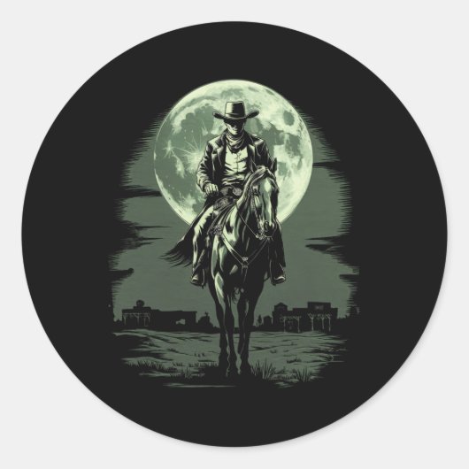 Cowboy Horseck Riding Saloon Gunfight Sheriff Ronde Sticker (Voorkant)