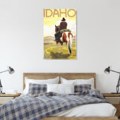 Cowboy & HorseIdahoVintage Travel Poster Canvas Afdruk (Insitu (Slaapkamer))