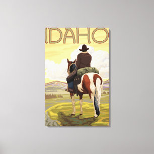 Cowboy & HorseIdahoVintage Travel Poster Canvas Afdruk