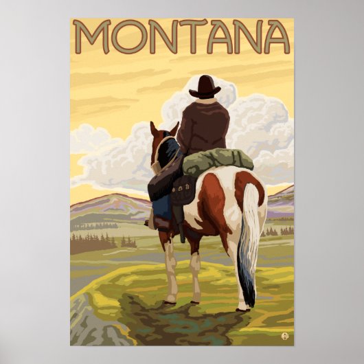 Cowboy & HorseMontanaVintage Travel Poster (Voorkant)