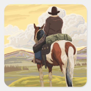 Cowboy & HorseMontanaVintage Travel Poster Vierkante Sticker