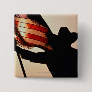 Cowboy houdster met sterren en strepen, silhouette vierkante button 5,1 cm