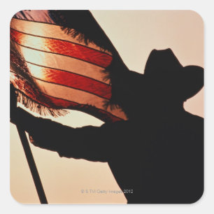 Cowboy houdster met sterren en strepen, silhouette vierkante sticker