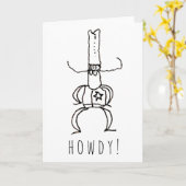 Cowboy Howdy Cartoon Drawing Doodle Greeting Card Kaart (Gele Bloem)