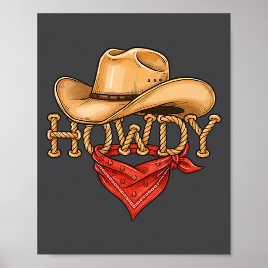 Cowboy Howdy Rope Hat Bandana Western Rodeo Design Poster (Voorkant)