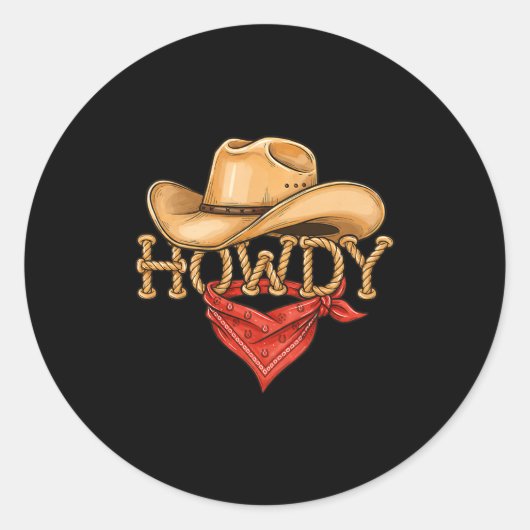 Cowboy Howdy Rope Hat Bandana Western Rodeo Design Ronde Sticker (Voorkant)