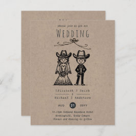 Cowboy-huwelijkscartoon Bruid Bruidegom Handgeteke