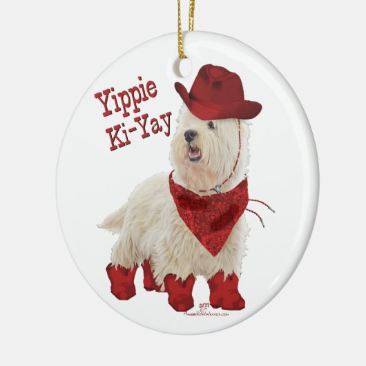Cowboy in Boots Keramisch Ornament (Links)