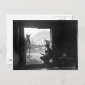 Cowboy in een deur met paarden briefkaart (Voorkant / Achterkant)