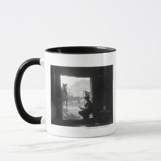 Cowboy in een deur met paarden mok (Links)