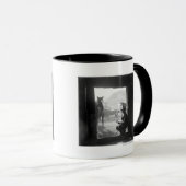 Cowboy in een deur met paarden mok (Voorkant rechts)