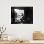Cowboy in een deur met paarden poster (Keuken)