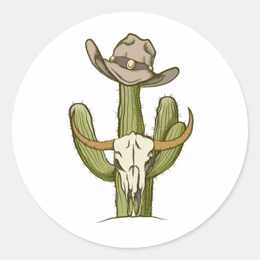 Cowboy in Westen Cactus Yeehaw Gift Ideeën Ronde Sticker (Voorkant)