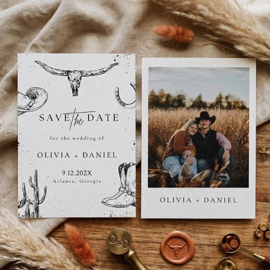 Cowboy in Western Desert Country foto save the dat Date