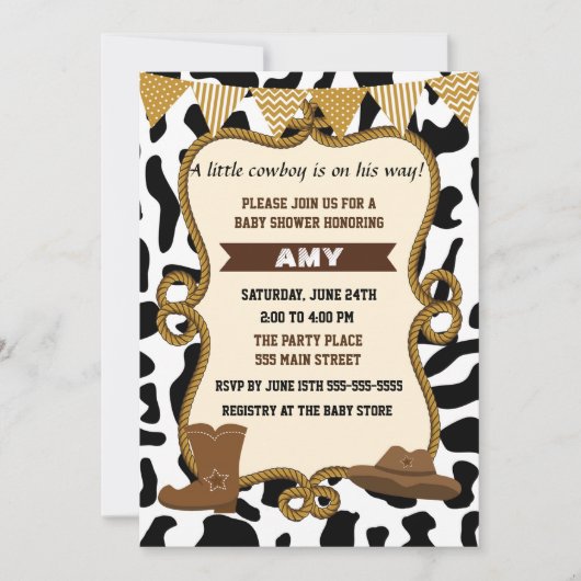 Cowboy Invitation Baby Boy Shower Oud Western Kaart (Voorkant)