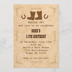 Cowboy Invitation Boy Girl Birthday Party Western Kaart