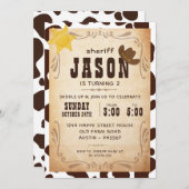Cowboy Invitation for Birthday Party Sheriff West Kaart (Voorkant / Achterkant)