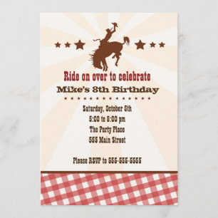 Cowboy Invitation Kids Birthday Party Western Red Kaart