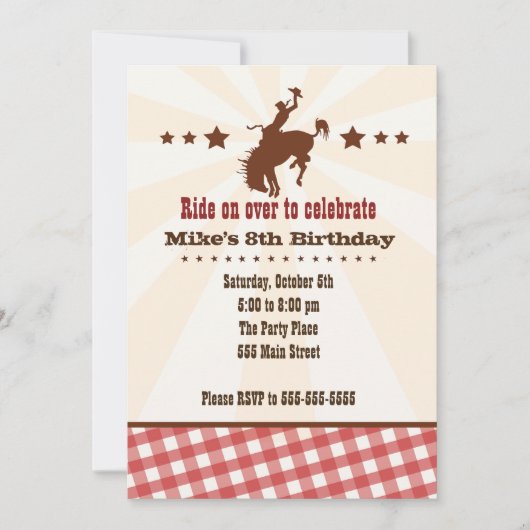 Cowboy Invitation Kids Verjaardagsfeest Western Ro Kaart (Voorkant)