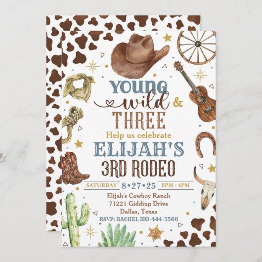 Cowboy Invitation, Young Wild en Drie, 3e Rodeo Kaart (Voorkant / Achterkant)