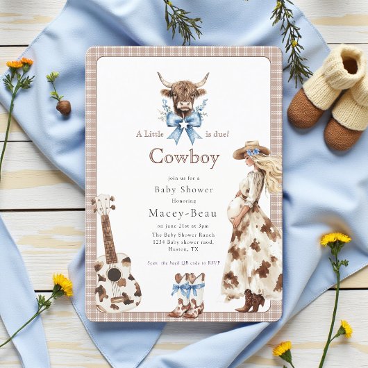 Cowboy is due Baby Shower Qr code invite Kaart