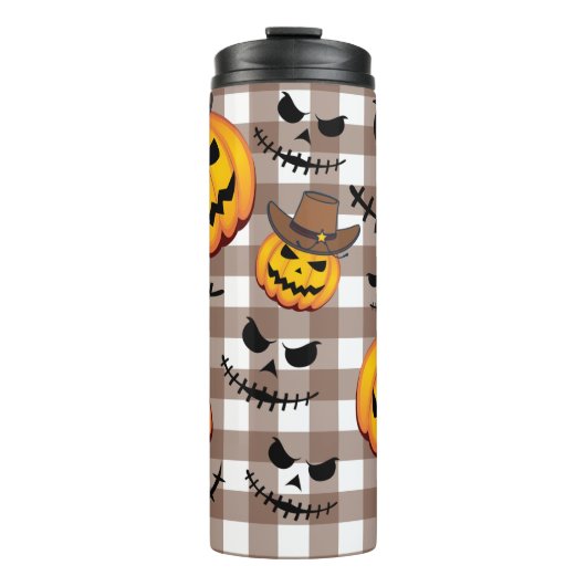 Cowboy Jack O' Lantern Halloween Pumpkin Thermosbeker (Voorkant)