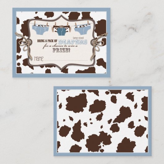 Cowboy jeans en goedkope luier Raffle Ticket Informatiekaartje (Voorkant / Achterkant)