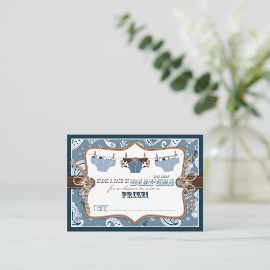 Cowboy jeans en goedkope luier Raffle Ticket Informatiekaartje (Staand voorkant)