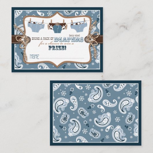 Cowboy jeans en goedkope luier Raffle Ticket Informatiekaartje (Voorkant / Achterkant)