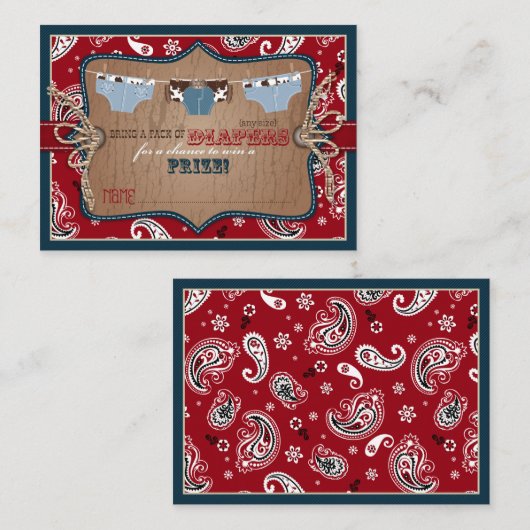 Cowboy jeans en goedkope luier Raffle Ticket Informatiekaartje (Voorkant / Achterkant)