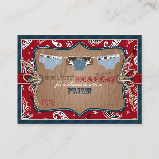 Cowboy jeans en goedkope luier Raffle Ticket Informatiekaartje (Voorkant)