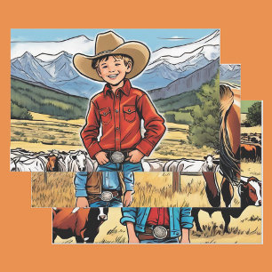Cowboy Jong Jongen Verjaardag Rocky Mountains 3 Inpakpapier Vel