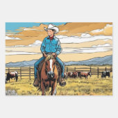 Cowboy Jong Jongen Verjaardag Thema 3 Verschillend Inpakpapier Vel (Voorkant 2)