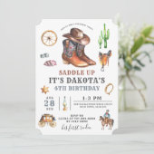 Cowboy jongen 4e verjaardag uitnodiging (Staand voorkant)