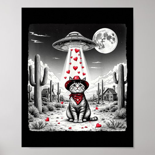Cowboy Kat Ufo Meme Grappige Kat Ufos Valentijnsda Poster (Voorkant)