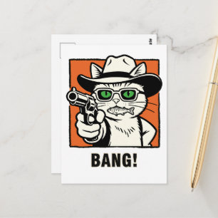 Cowboy Kat Verjaardagskaart - 'BANG' Wild West Hum Briefkaart