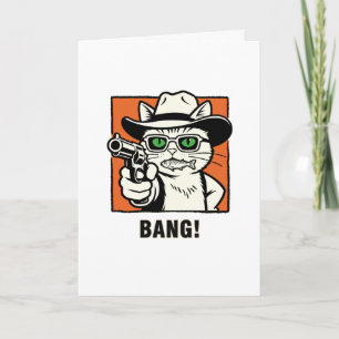 Cowboy Kat Verjaardagskaart - 'BANG' Wild West Hum Kaart