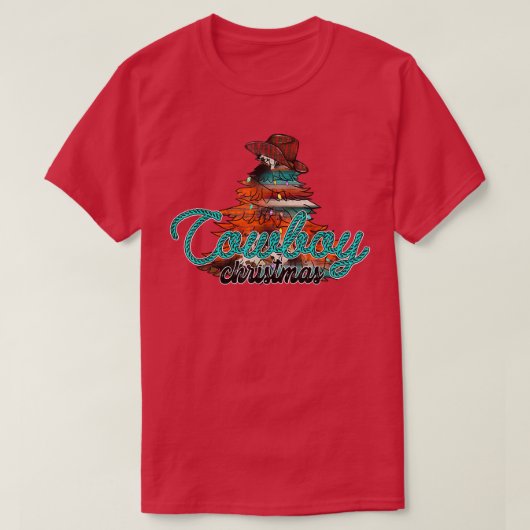 Cowboy kerst, cowboy kerstboom, Merry Chr T-shirt (Design voorkant)