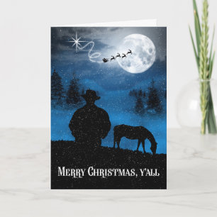 Cowboy Kerst Silhouet met Paard Feestdagen Kaart