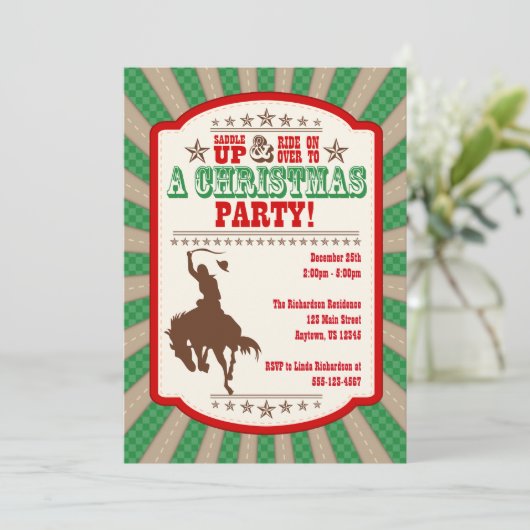 Cowboy Kerstfeest Uitnodiging (Staand voorkant)