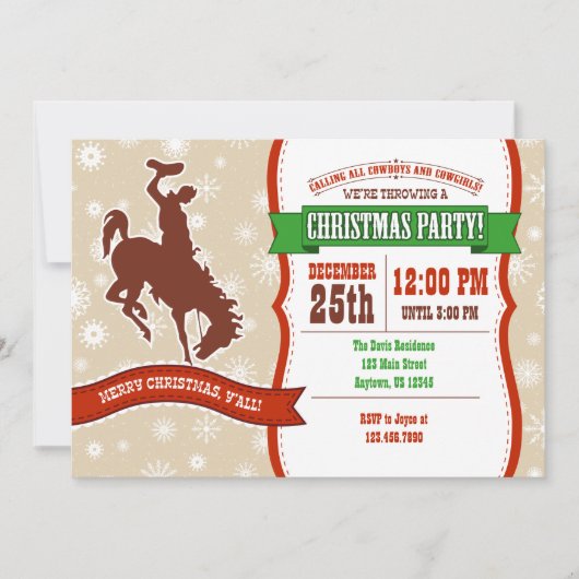 Cowboy Kerstfeest Uitnodiging (Voorkant)