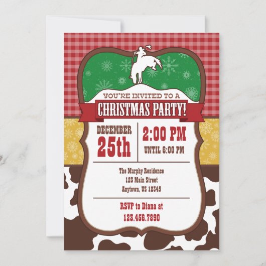Cowboy Kerstfeest Uitnodiging (Voorkant)