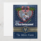 Cowboy-kerstkaart op Denim Print Feestdagenkaart (Voorkant / Achterkant)